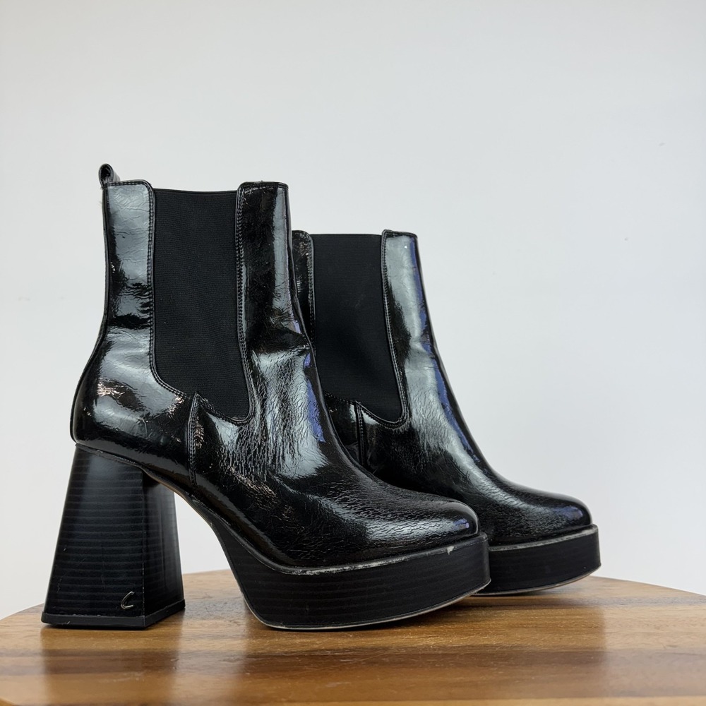 Womens Circus NY By Sam Edelman Stace Black Platform Heeled Chelsea Boots Size 9